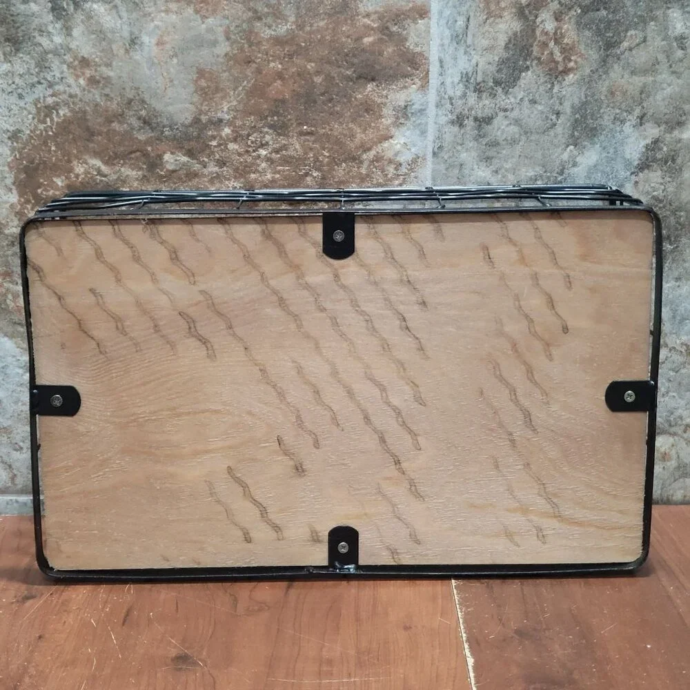 Decorative Black Wire Basket with Natural Wood Board Base
